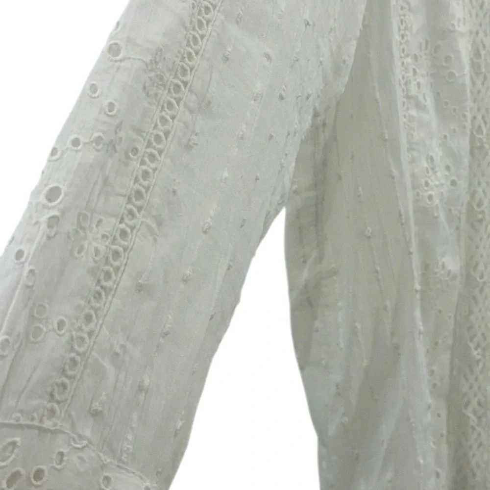 Sundance White Eyelet Lace XL Boho Victorian Cottagecore Cotton Button Front Top - Picture 3 of 14